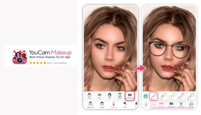 YouCam Makeup - app para provar óculos