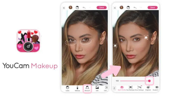 app para remover olheiras com youcam makeup