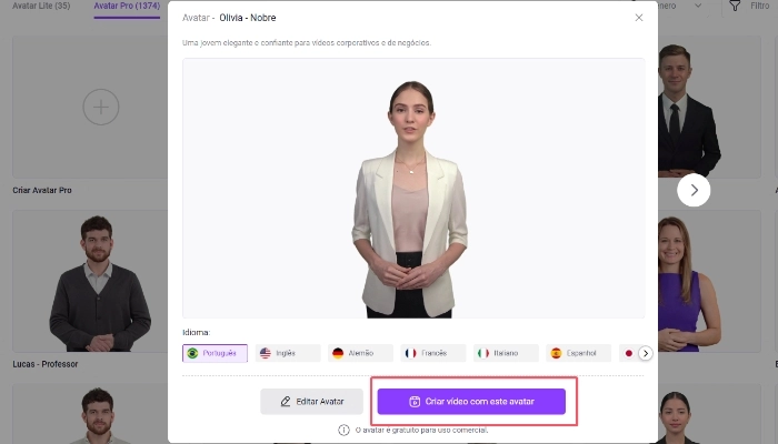 avatar pro gerar video com este modelo