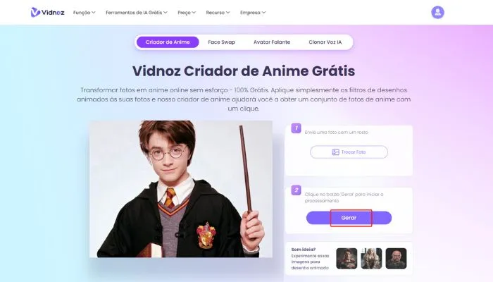 carregar foto do harry potter para vidnoz