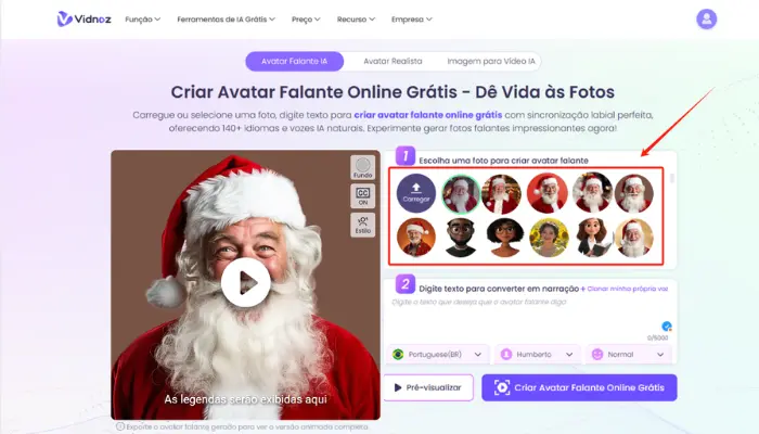 carregar ou escolher um avatar do papai noel