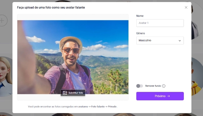 carregar sua propria foto como avatar de ia