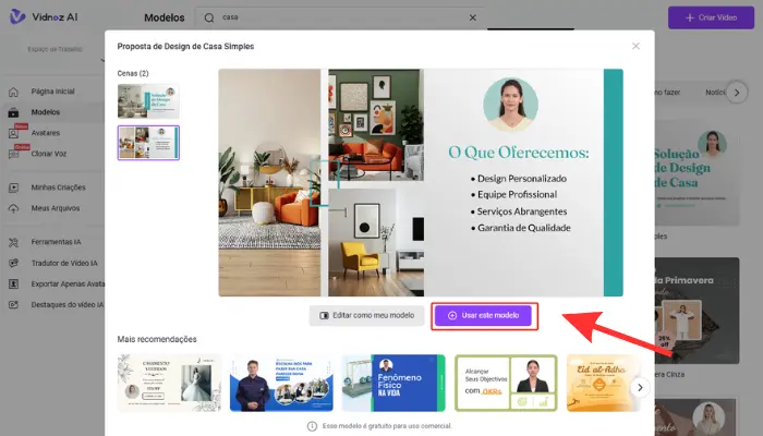 clique em modelo de vidnoz