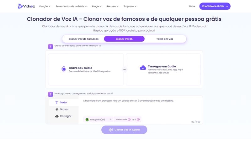 clonar nova voz ia com vidnoz