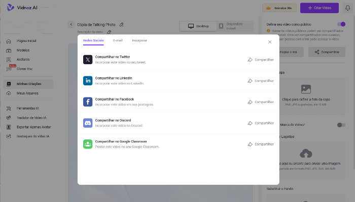 como compartilhar video de ia na midia social