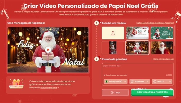 como criar vídeo personalizado de papai noel grátis