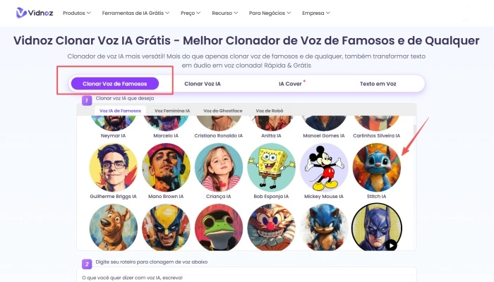 como fazer voz do stitch com vidnoz