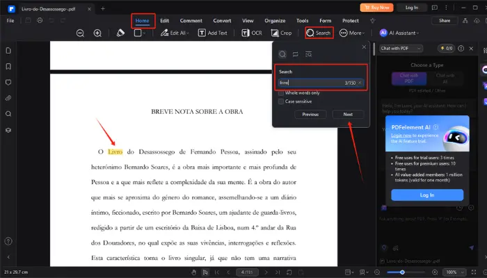 como pesquisar uma palavra no pdf com pdfelement