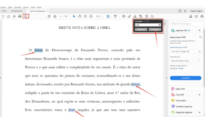 como procurar uma palavra no pdf com adobe acrobat reader