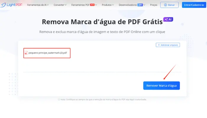 como remover marca d'água de pdf com lightpdf