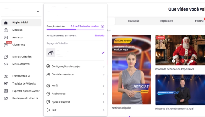 configuracoes de conta de vidnoz ai