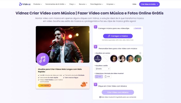 criador de clipes musicais vidnoz