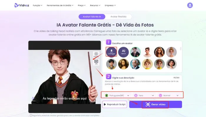 criar avatar harry potter falante