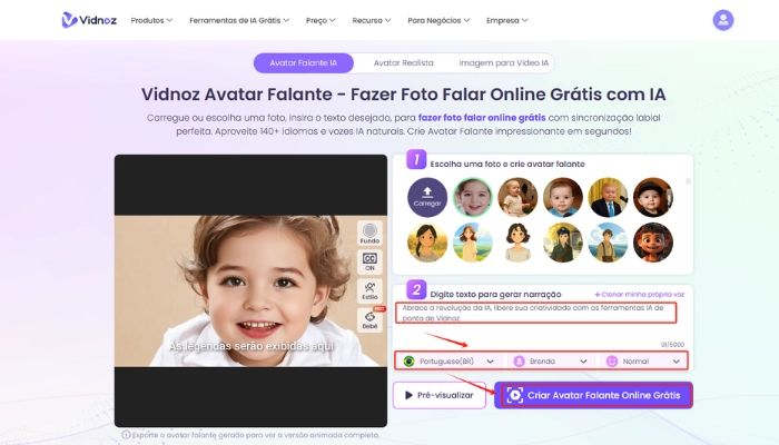 criar bebe falante ia com vidnoz