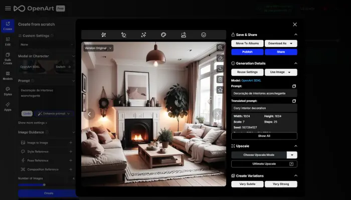 criar imagens de design de interiores com openart