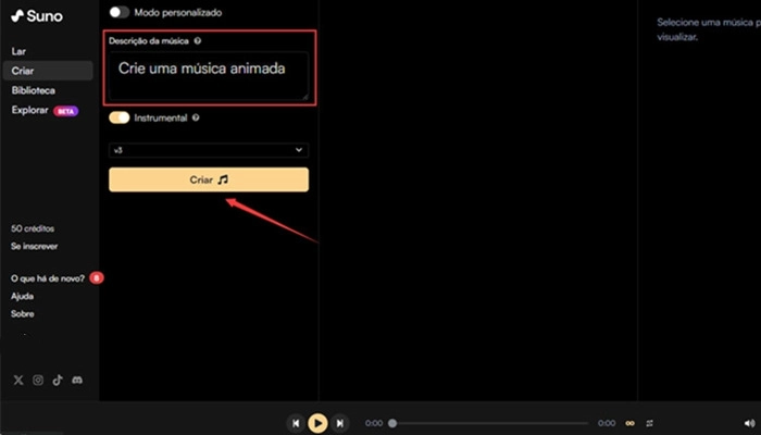 criar música a partir de texto com suno