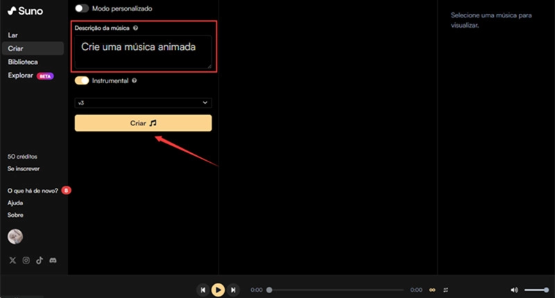 criar música a partir de texto com Suno