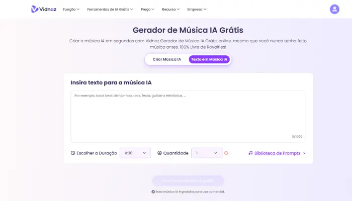 criar musica a partir de texto com vidnoz