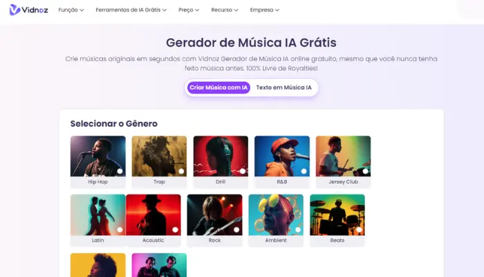 criar musicas originais com vidnoz ai