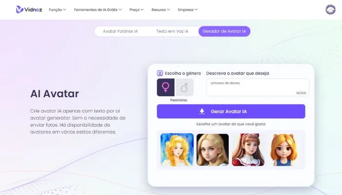 criar seu avatar personalizado de princesa da disney