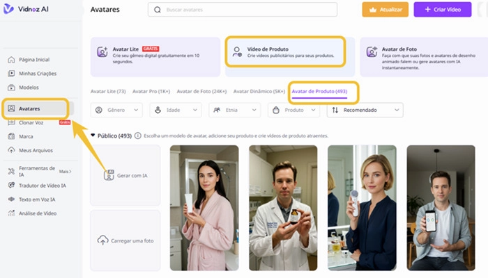 criar vídeo de produto com avatar