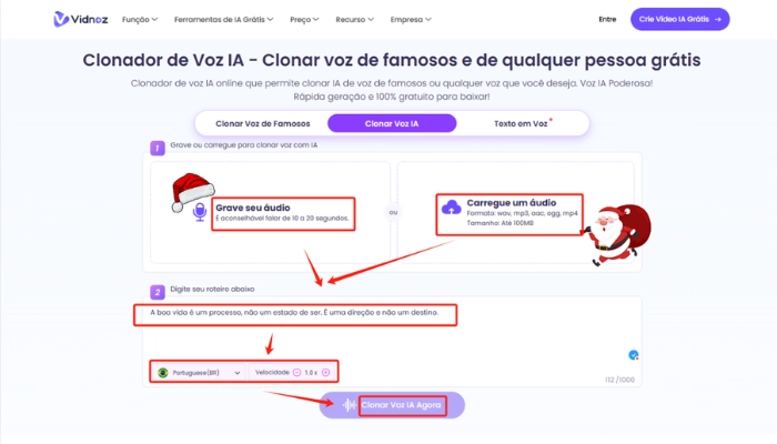criar voz do papai noel ia com vidnoz