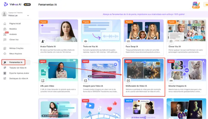 encontre o melhorador de video ia do vidnoz