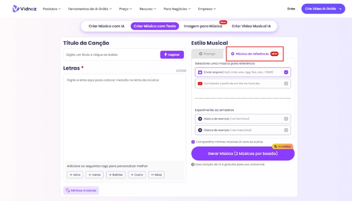 envie uma musica de referencia