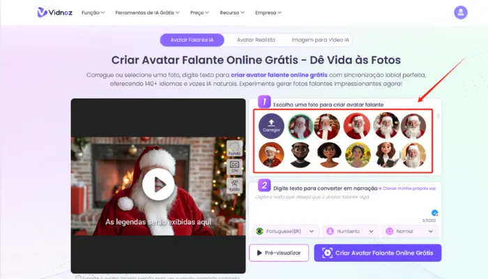 escolha um avatar para criar video de papai noel personalizado gratis