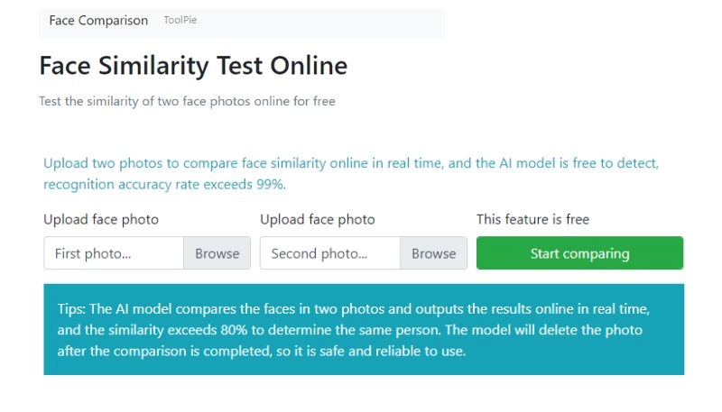 face similarity test online para comparar rostos