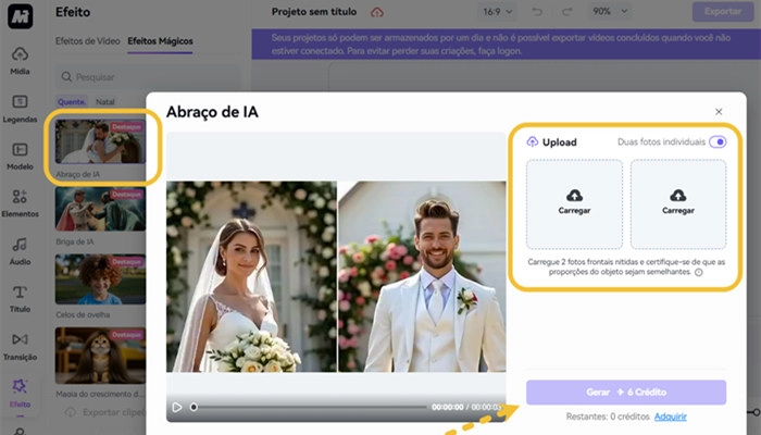 fazer vídeo de duas pessoas se abracando online media io