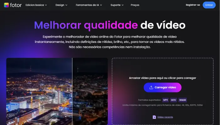 ferramenta de ia para clarear vídeo escuro de fotor