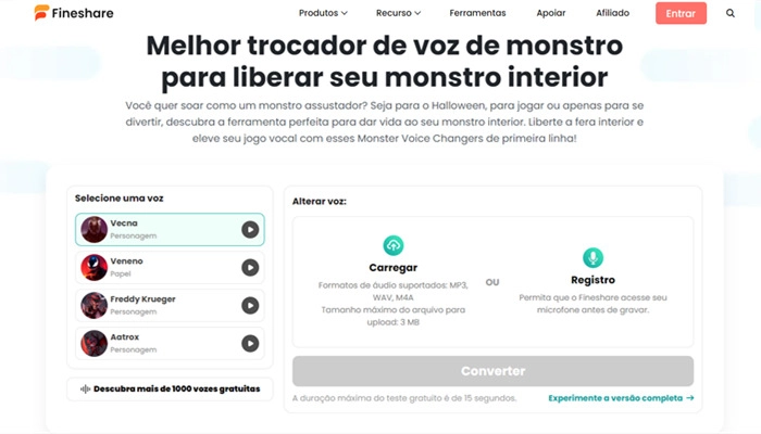 fineshare trocador de voz de monstro