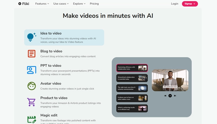 fliki transformar todos para vídeo