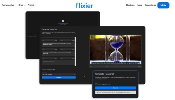Flixier-ranscrever vídeo em texto online grátis