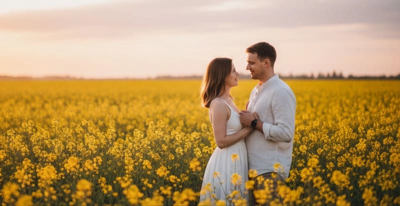 gemini Ensaio de Casal em Campo de Mostarda Romantico