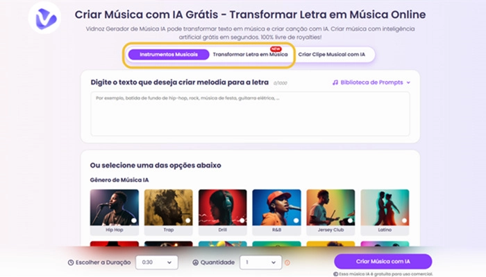 gerador de música ia grátis de vidnoz ai