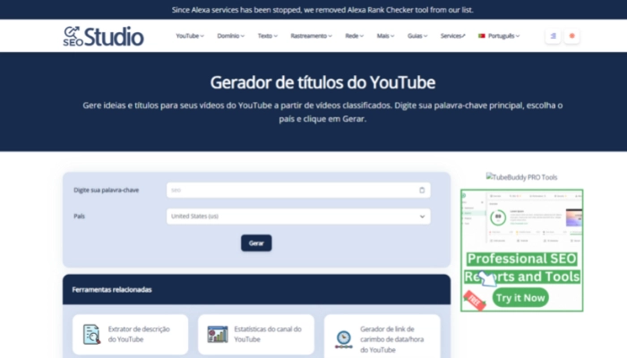 gerador de títulos YouTube - Seo Studio