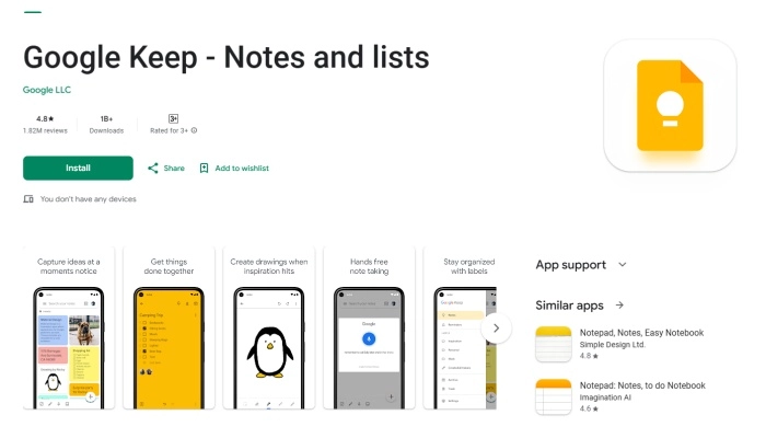 google keep app de anotacoes