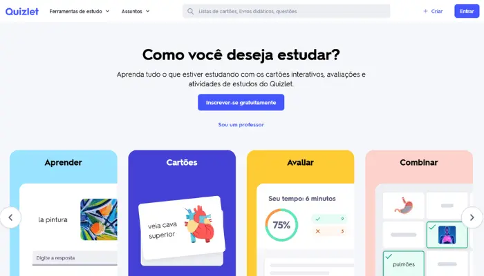 ia para estudar com quizlet