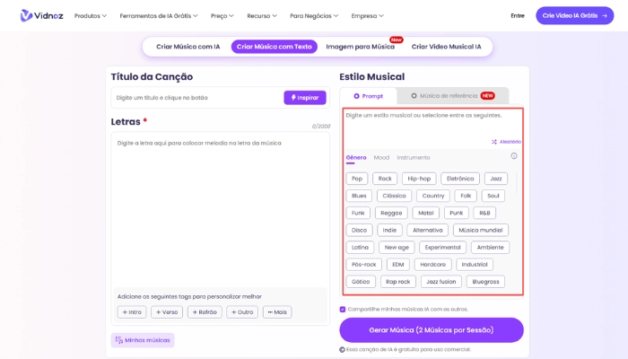 insira o estilo de musica desejado