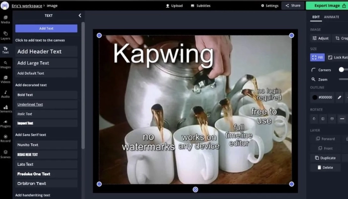 kapwing para criar memes de video