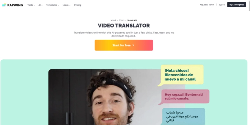 kapwing para traduzir e dublar video para portugues gratis
