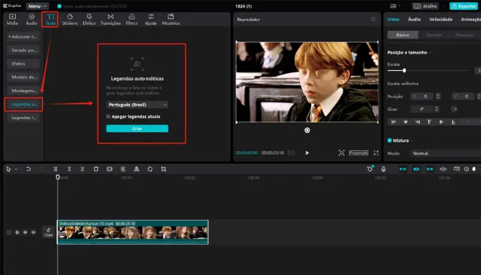 legendar automaticamente com capcut