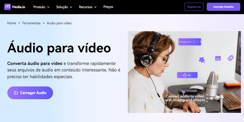 Mediaio-converter áudio para vídeo