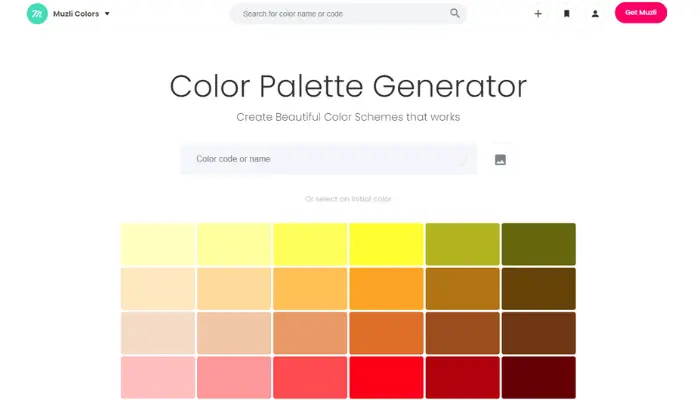 melhor gerador para criar paleta de cores de muzli colors