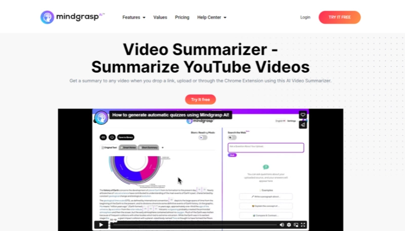 mindgrasp ia para resumir video de youtube