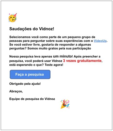 Um e-mail de pesquisa dos modelos de e-mail marketing de Vidnoz Flex