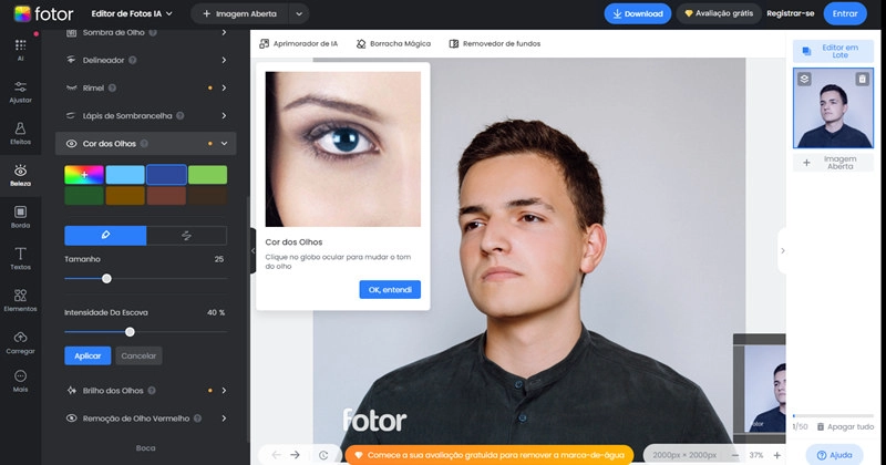 mudar a cor dos olhos online fotor