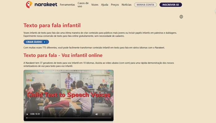 narakeet gerador de voz infantil ia online